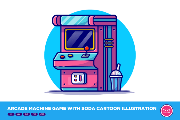 Arcade Machine Game with Soda Cartoon Graphics