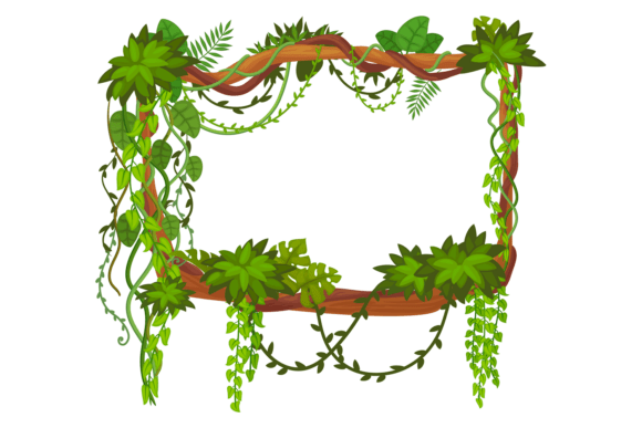 Exotic Tropical Frame: Cartoon Forest Graphics & Illustrations