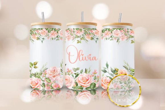 Floral Libbey Glass Wrap PNG 16 Oz UVDTF