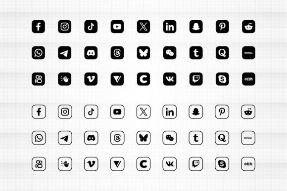 Social Media App Icon Square Set: Graphics and Logos